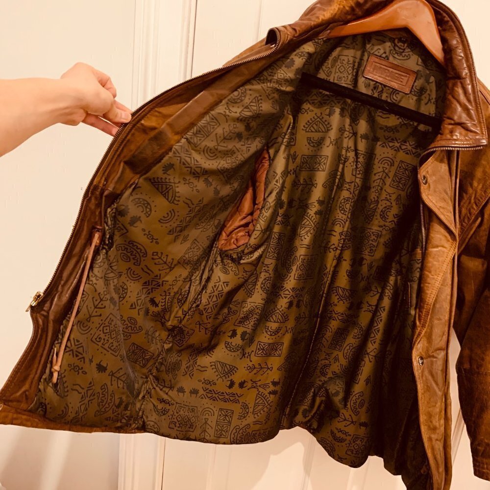 Vintage Mirage Brown Soft Distressed Leather Jacket Coat Size 44 XL - Picture 12 of 15